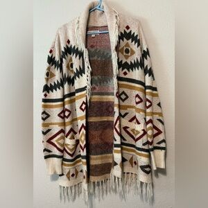 Idyllwind Southwestern Patterned Cardigan - Cream, Red, Black, Gold